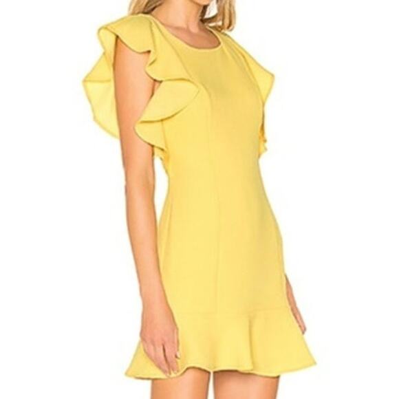 BCBGeneration NWOT $118 Size 2 Butter Yellow Ruffle Sleeve & Hem Mini Dress - Picture 3 of 11